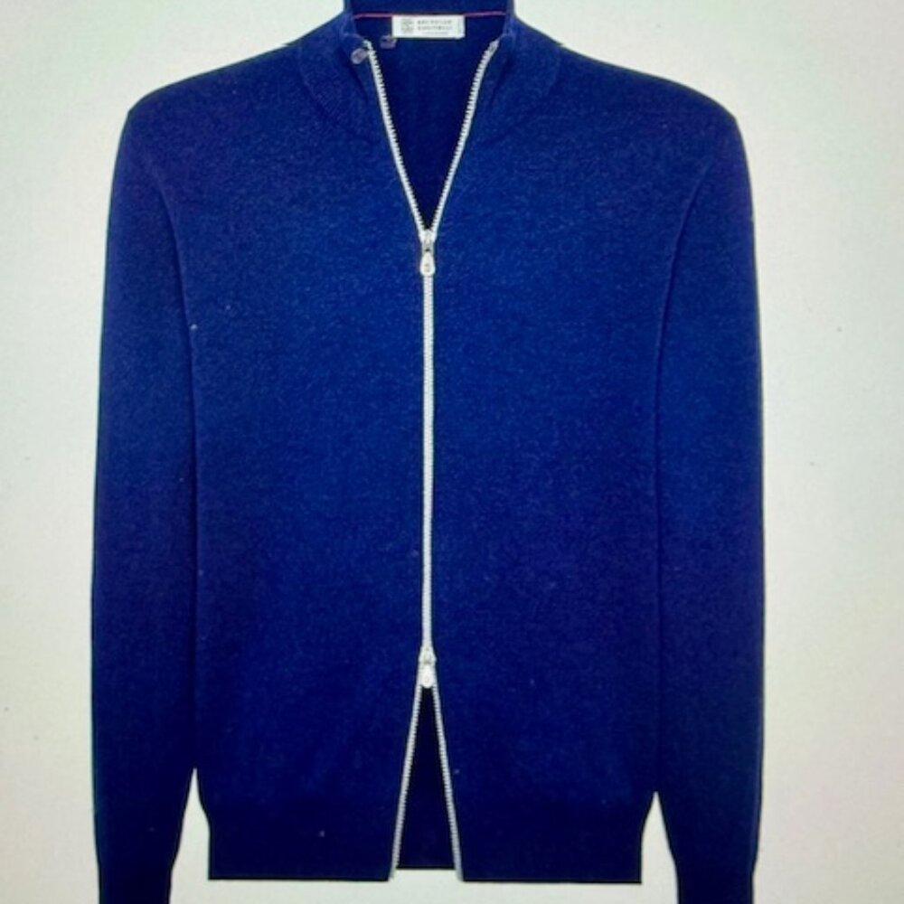 Brunello Cucinelli Full Zip Cashmere Sweater Azure Blue, SZ 50 EU, Med. $2000 RT - Picture 10 of 12